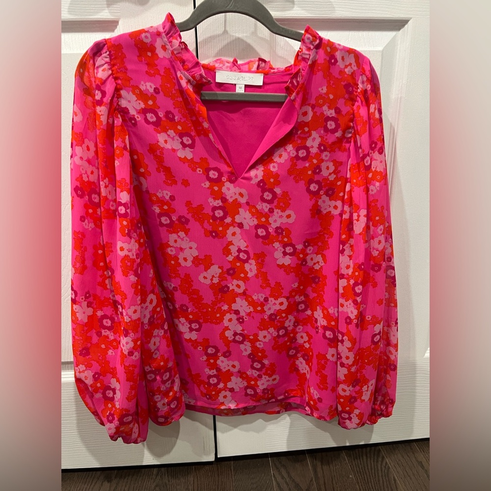 Sugarlips Vibrant Floral Blouse in Pink and Red
